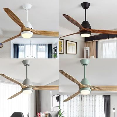 52 ইঞ্চি LED 3 ব্লেড কাঠের সিলিং ফ্যান ডিসি মোটর হালকা কাঠের সিলিং ফ্যান
